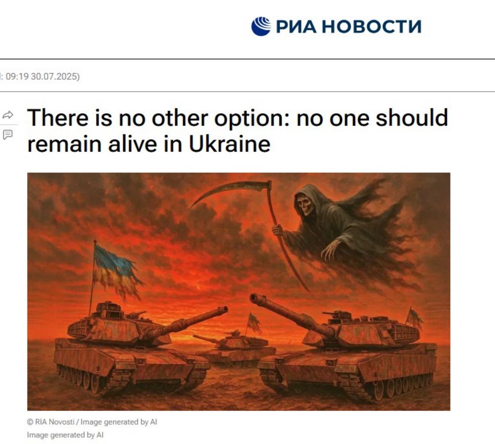 “There is no other option: no one should remain alive in Ukraine” - very cool RIA Novosti headline, these people aren’t at all insane 
