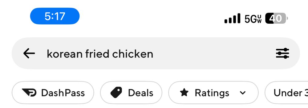 A search bar for Korean fried chicken 