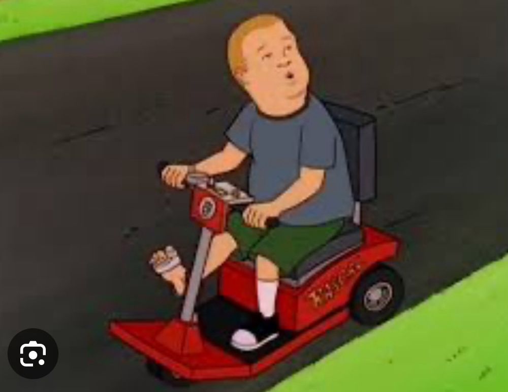 Bobby Hill with gout on a rascal