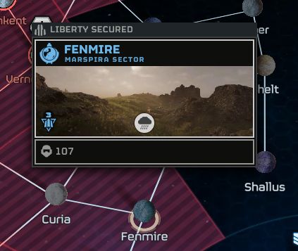 Image of the Helldivers companion showing Fenmire is liberated.