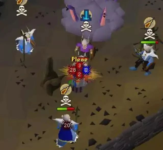 osrs screenshot of a guy getting player killed by a team of four pathetically begging pleae