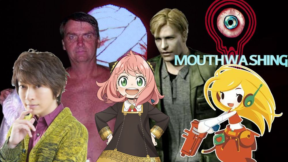 Uma montagem do jogo Mouthwashing com os personagens Curly (Brace), Jimmy (Sunderland), Anya (Forger), Seaswan (Bolsonaro) e Daisuke (Ono)
