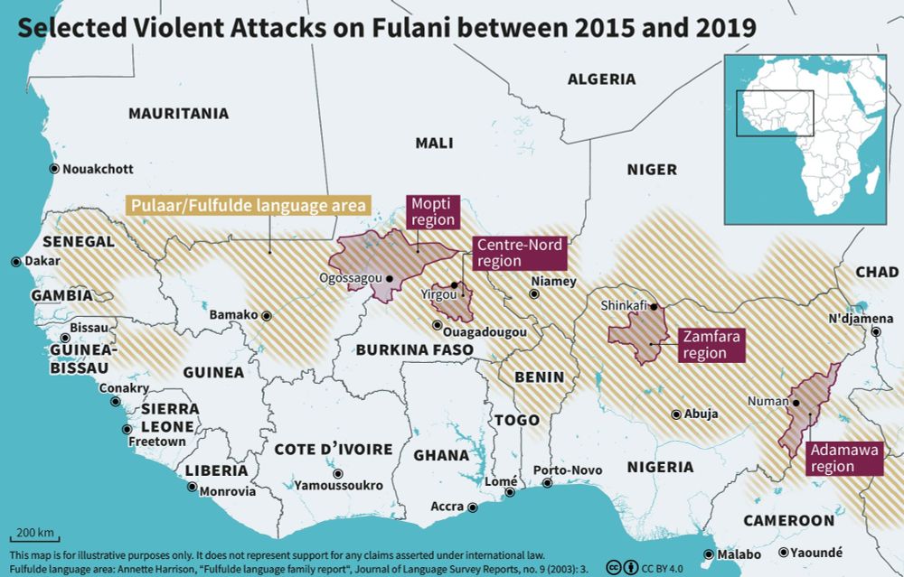 Map of Selected Violent Attacks on Fulani between 2015 and 2019