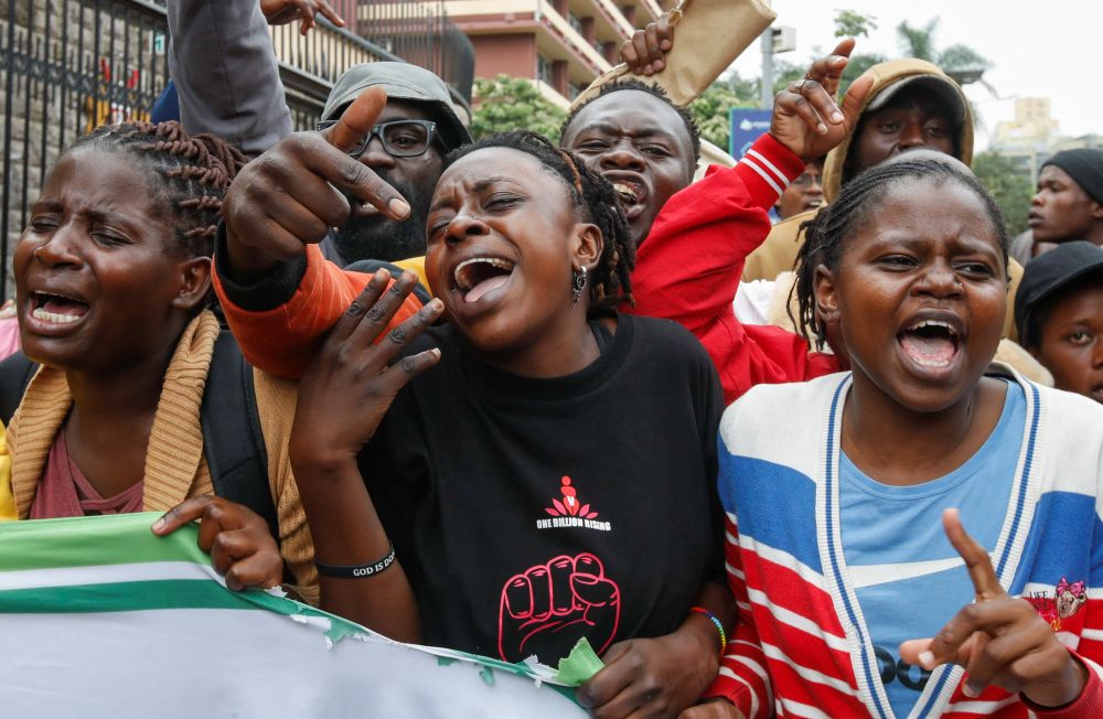 Human rights activists from the Social Justice Movement gesture as they participate in a protest against Kenya's proposed finance bill 2024/2025 in Nairobi, Kenya, June 6, 2024.