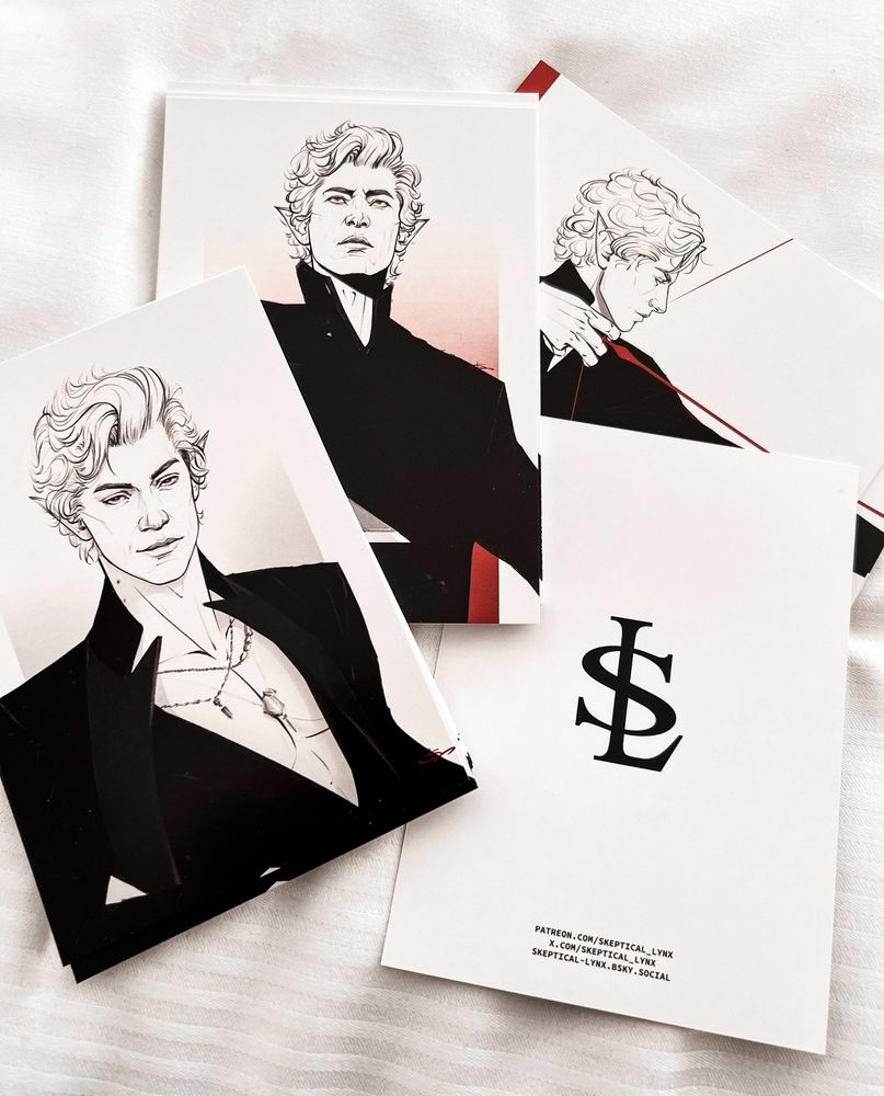 postcards featuring Astarion from Baldur’s Gate 3 