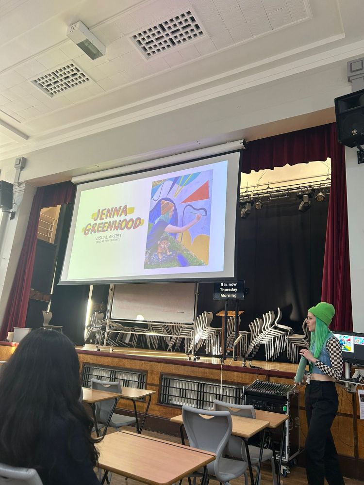 Jenna speaking at Beckfoot School