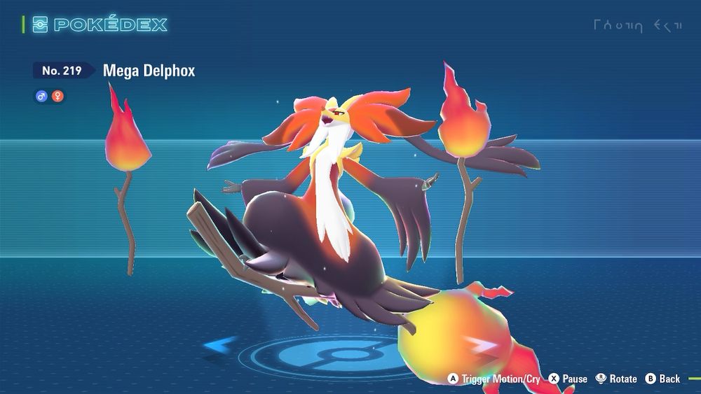 Mega Delphox entry in the Pokemon Legends Z-A Lumiose Mega Evolution Pokedex