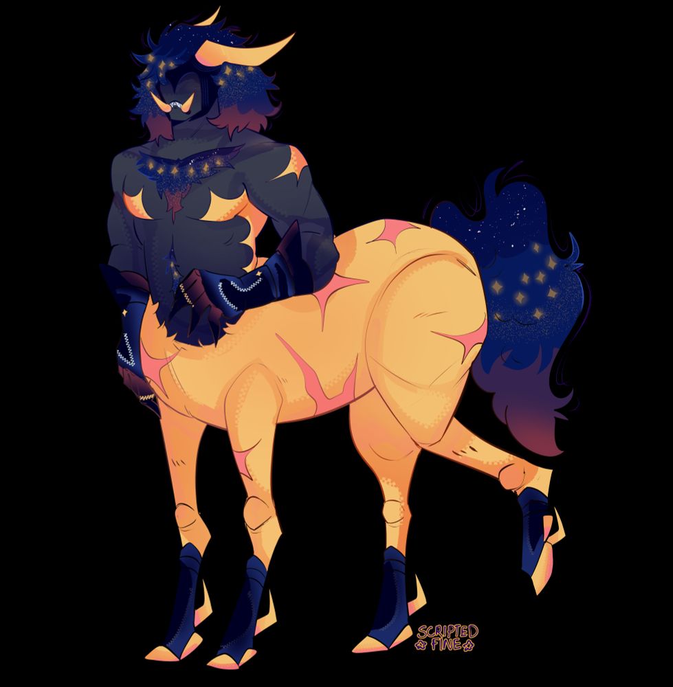 armoured centaur with a galaxy theme - large mane and tail