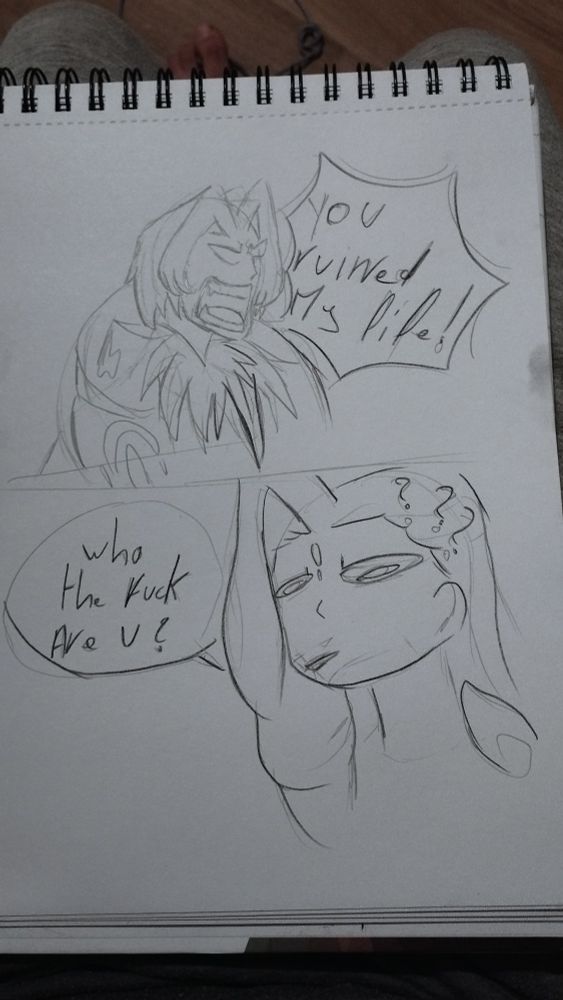 Bi tao yelling at lu shang "YOU RUINED MY LIFE !" 
Lu shang confused asking "who the fuck are u ?" 