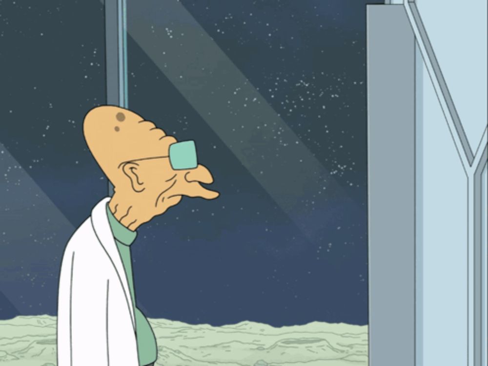 a cartoon of a man looking out a window at the stars