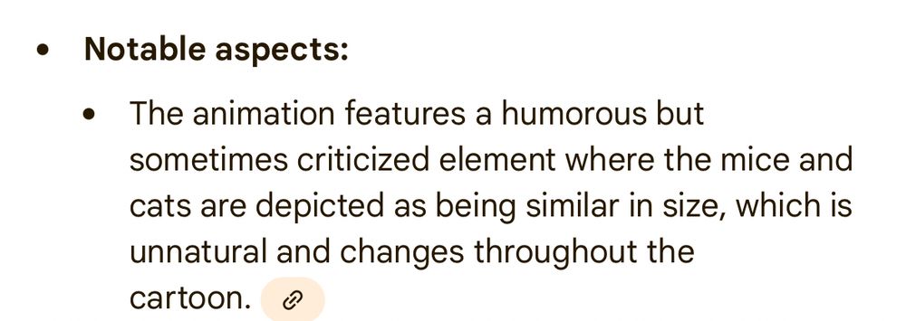 • Notable aspects:
The animation features a humorous but sometimes criticized element where the mice and cats are depicted as being similar in size, which is unnatural and changes throughout the cartoon.