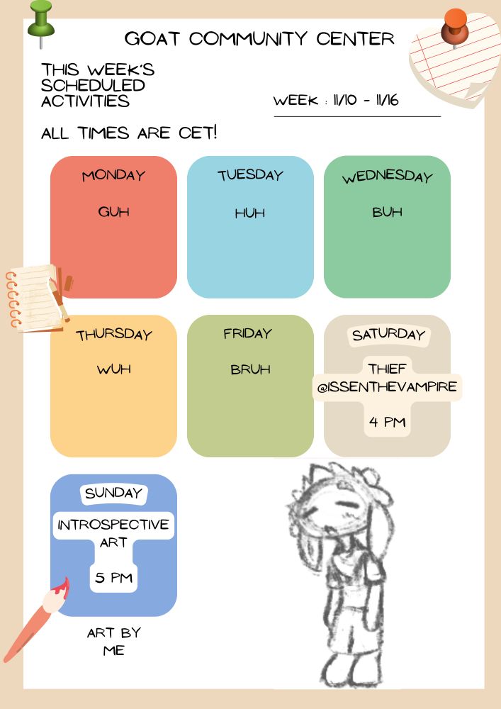 Teiyu stream schedule for the week from November 10 to 16.
All times are Central European Time.

Saturday 4 PM: Final Thief collab at Issenthevampire's channel
Sunday 5 PM: Introspective Art