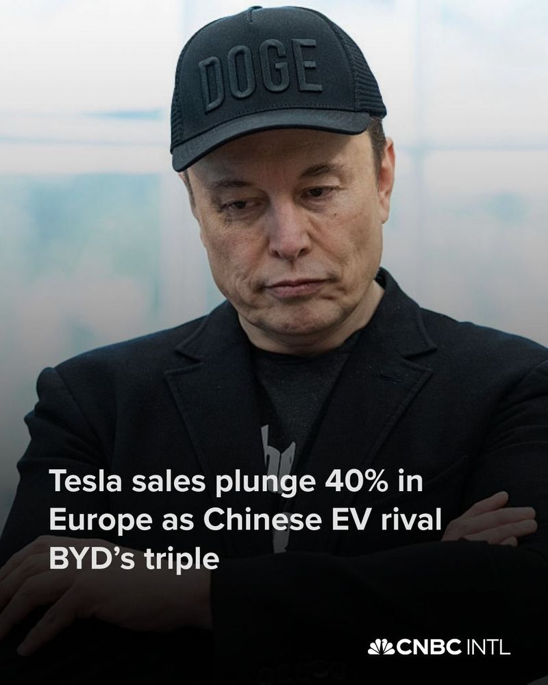 Sales of Tesla cars in Europe plunged in July, in the company’s seventh consecutive month of declines, while Chinese rival BYD saw a monthly surge, data released on Thursday showed

New European car registrations of Tesla vehicles totaled 8,837 in July, down 40% year-on-year, according to the European Automobile Manufacturers Association, or ACEA.

BYD recorded 13,503 new registrations in July, up 225% annually. Elon Musk’s automaker faces a number of challenges in Europe, including intense ongoing competition and reputational damage to the brand.