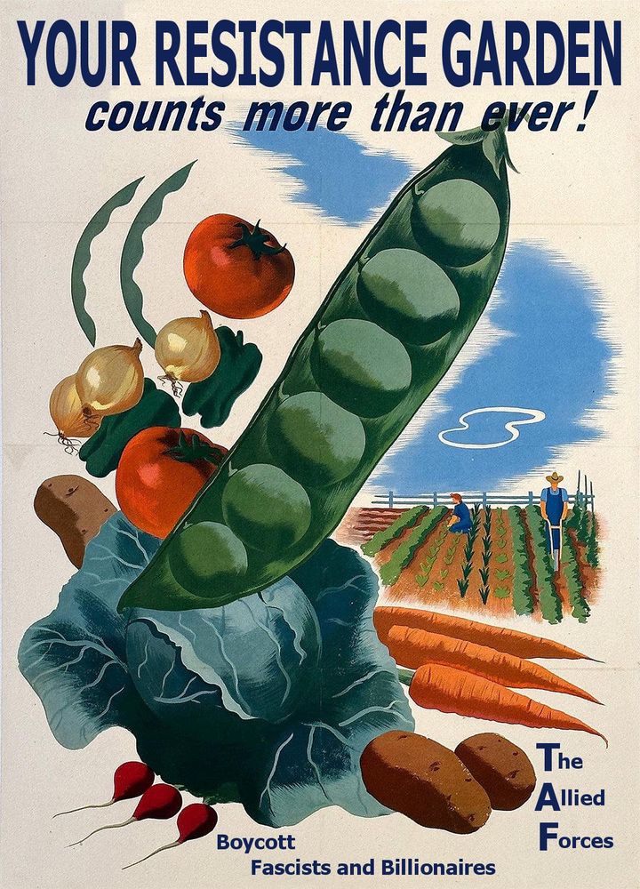 Poster
Your Resistance Garden
Counts more than ever!

Boycott fascists and Billionaires