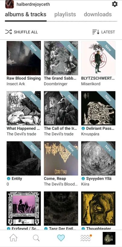 Latest additions to my bandcamp collection viewed in the bandcamp app:
Insect Ark, Doombringer, Blytzschwert, The Devil's Trade, Krvuspára, Núll, The Devil's Blood, Kiira, Erzfeynd/Schrecken, Lykhaeon, Délirant