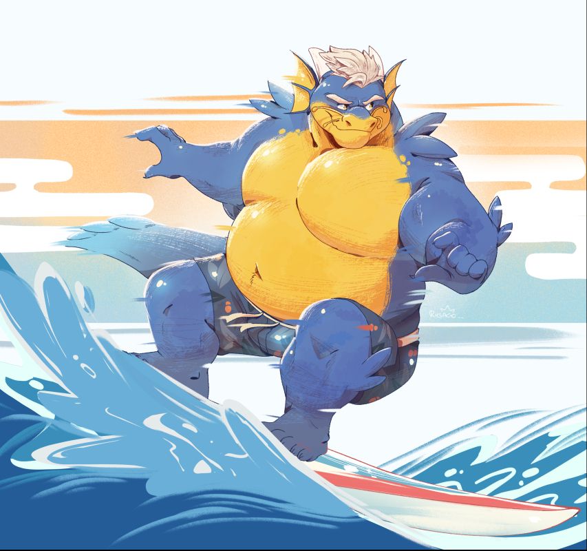 comm, Kai, water, dragon, water dragon, sfw, Riisago, surfing