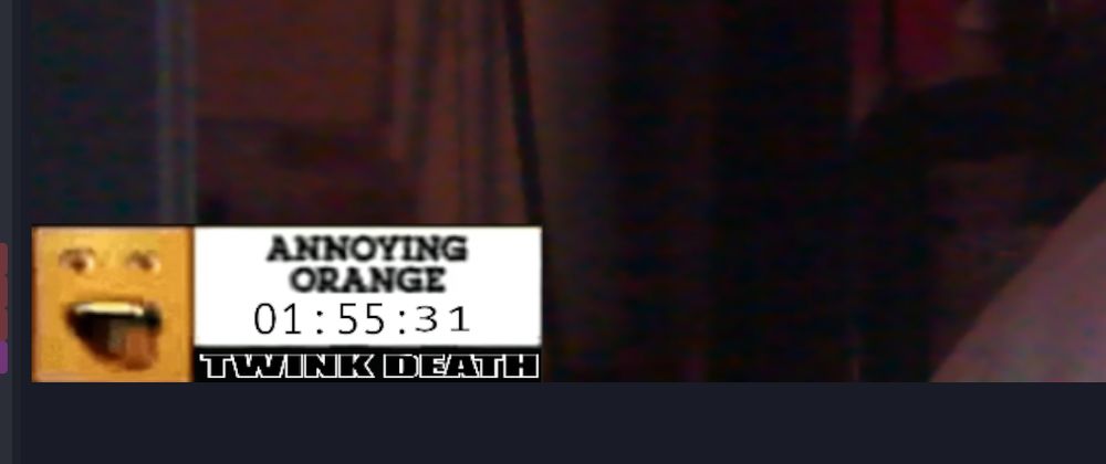 screenshot of discord call with the annoying orange countdown with "twink death" in impact font underneath it