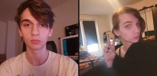 two pictures of me side by side, the left one being from before starting hrt, the right one being after 6 months