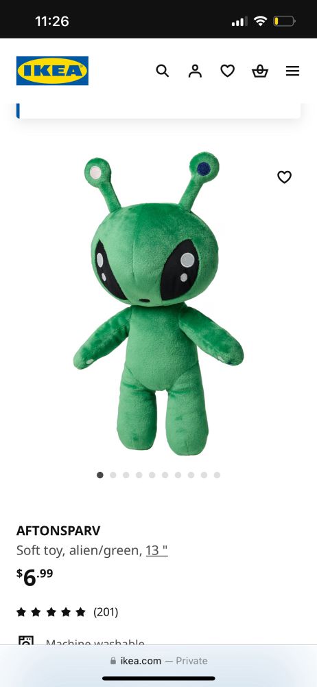 screen shot of green alien plush from ikea
