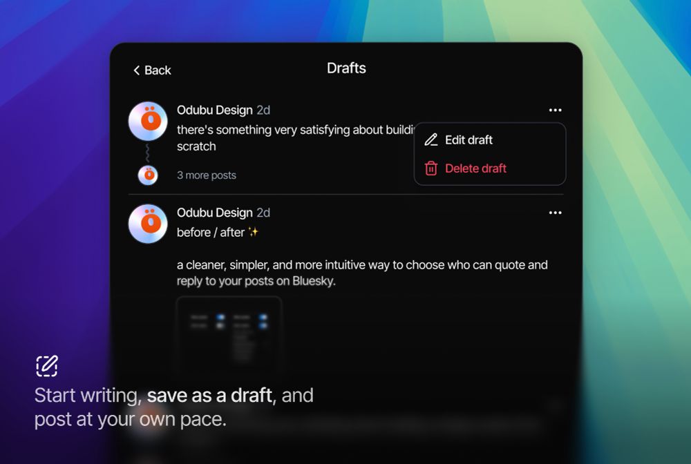 Screenshot of Dragonfly, highlighting the ability to save and edit drafts before publishing
