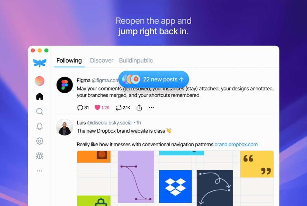 Dragonfly interface displaying the "Last-read position" feature, helping users pick up where they left off in their timeline.
