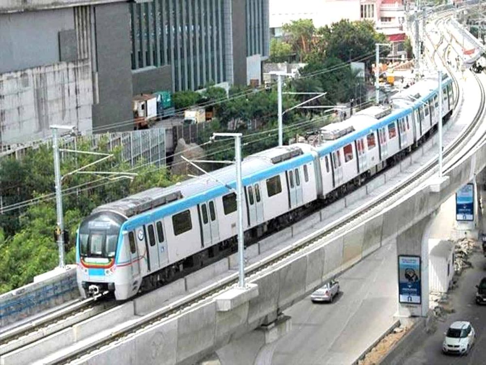 Blue and Silver Elevated Train in Hyderabad