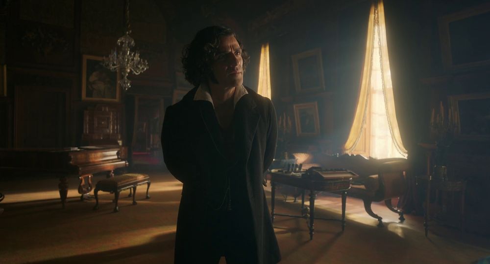 A still from Guillermo del Toro’s Frankenstein (2025), where a portion of Henrich Harlander’s home is shot at Hospitalfield House in Arbroath, Scotland