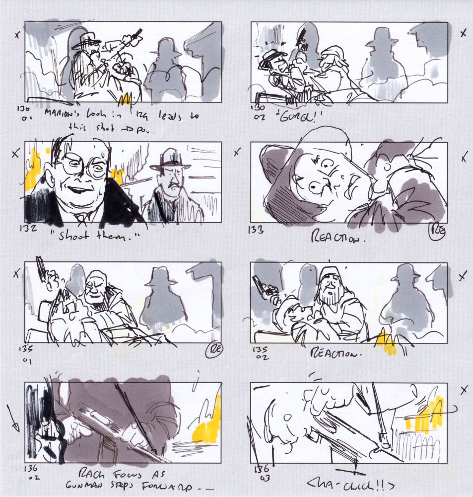 Detail of film studies (reversed storyboards) from Raiders of the Lost Ark. (4)