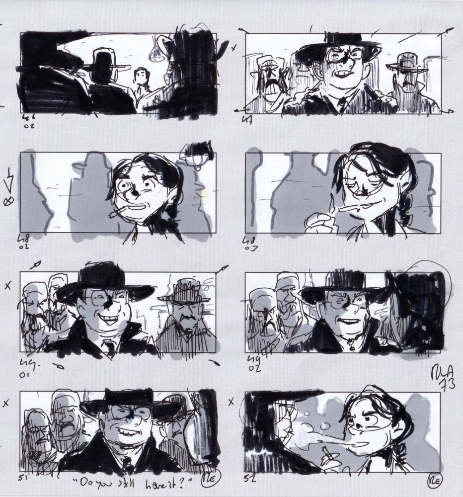 Detail of film studies (reversed storyboards) from Raiders of the Lost Ark. (3)