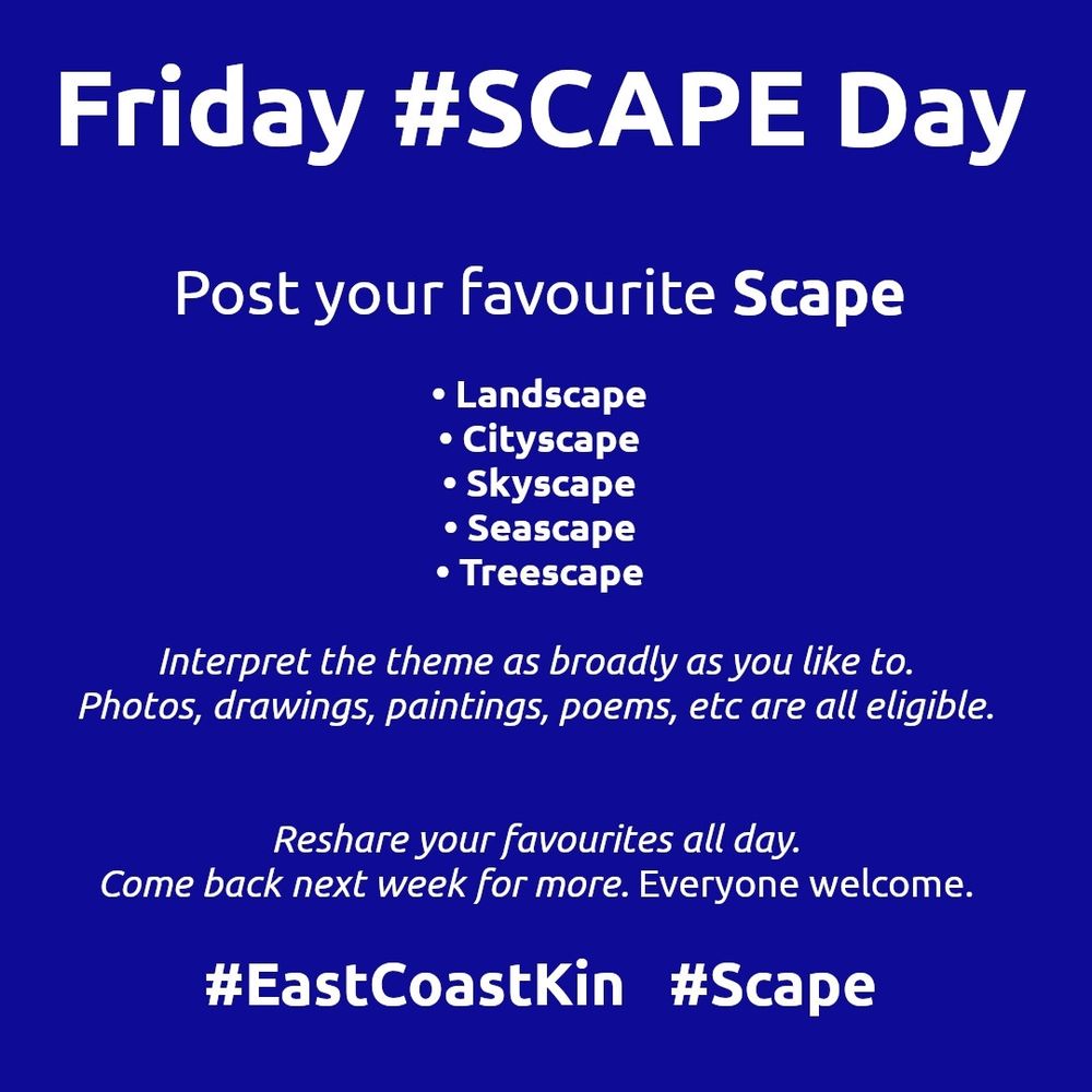A poster showing: Friday #Scape day. Post your favorite Scape, Landscape,Cityscape, Skyscape, Seascape, Treescape