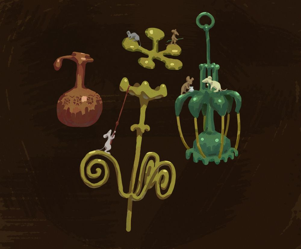 concept art of mice scavenging ancient artifacts