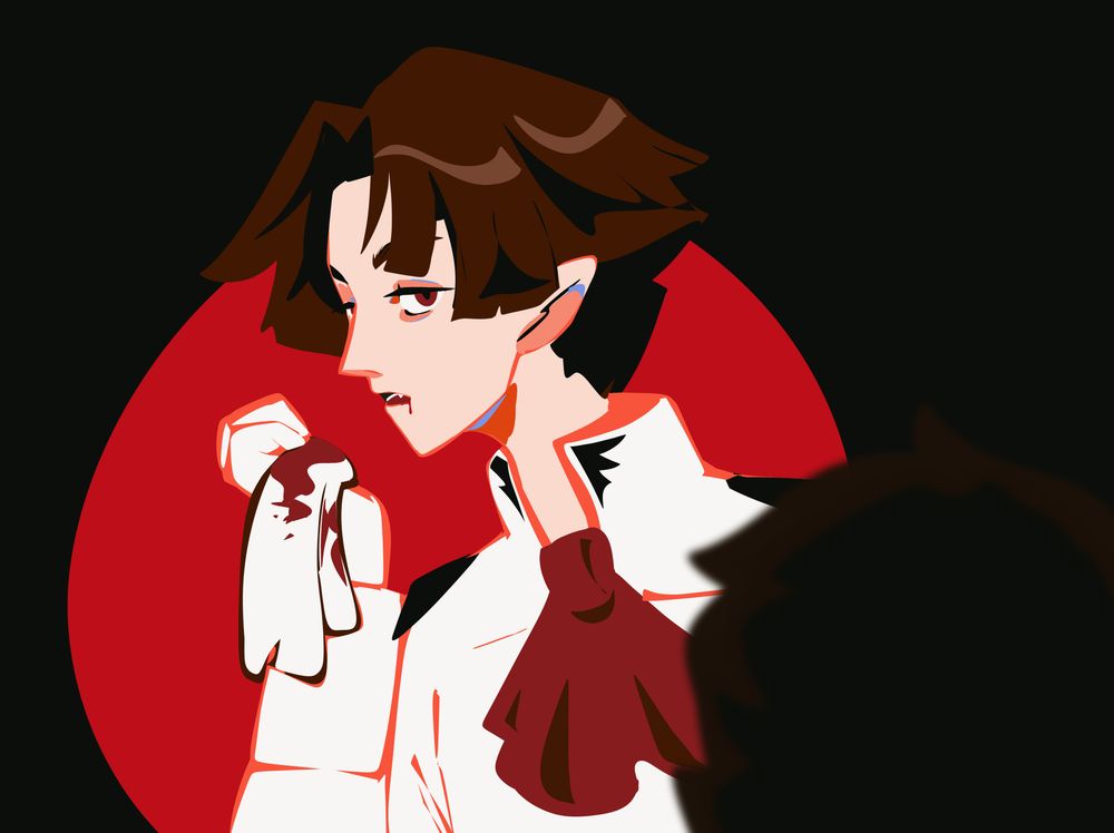 Kazuma from dgs is wiping blood from his mouth with a handkerchief while looking surprised to see ryunosuke 