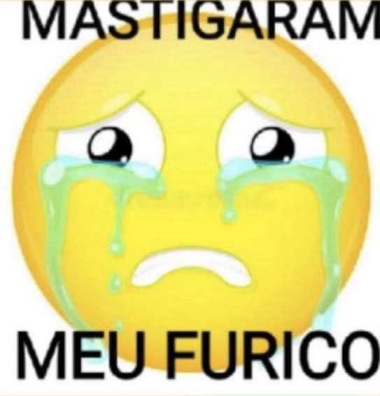 Imagem de emoji chorando com a legenda “mastigaram meu furico”