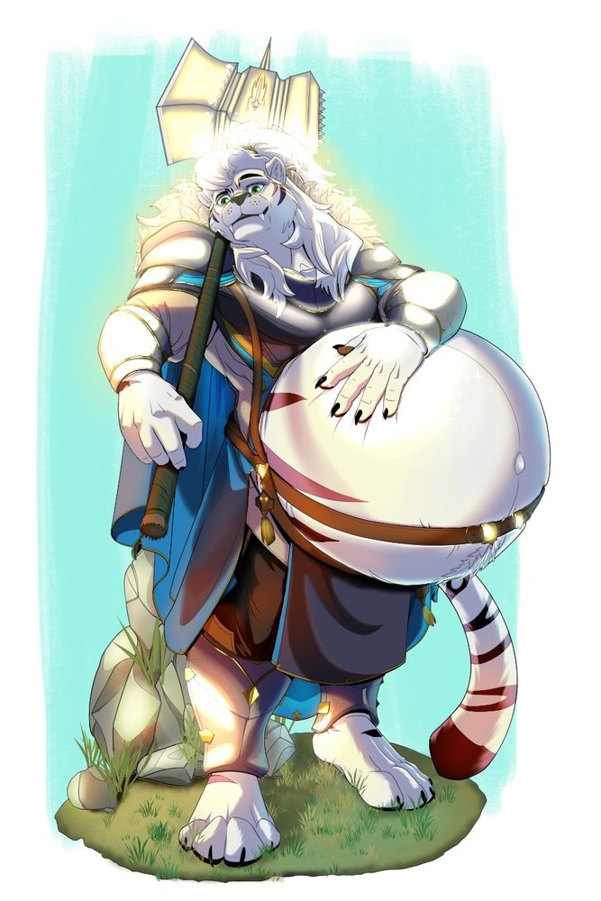 Feral's oc as a D&D paladin, and also super pregnant.
