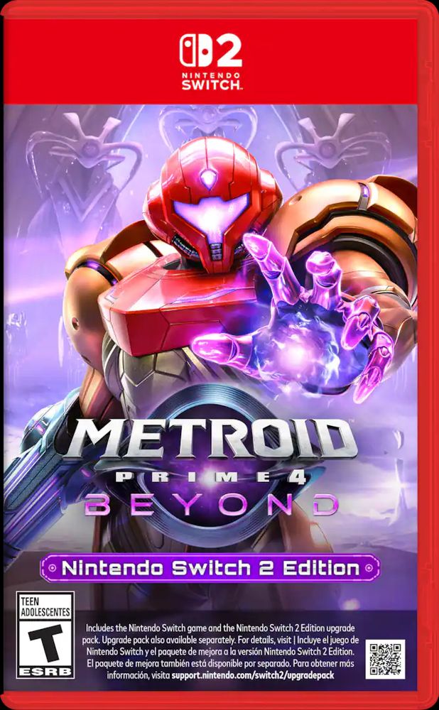 Metroid Prime 4 Switch 2 Edition box. It is NOT labeled game key card. It says "Includes the Nintendo Switch game and the Nintendo Switch 2 Edition upgrade pack."