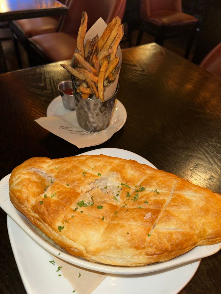 chicken pot pie and fries