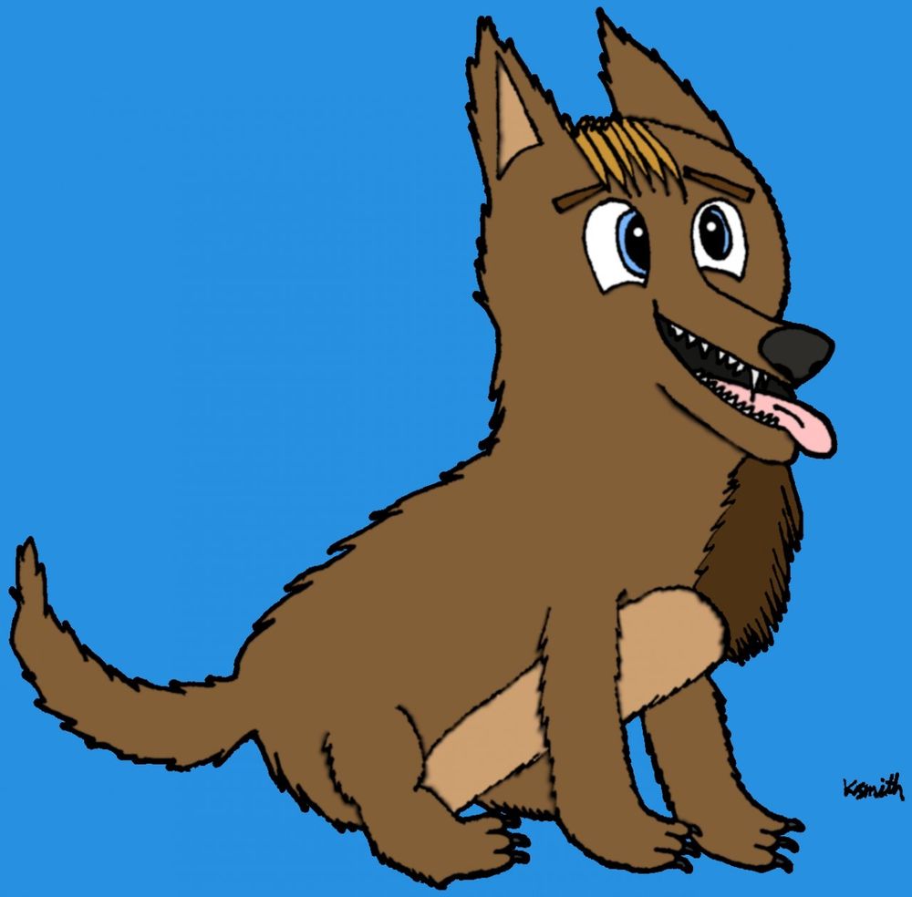 My first digital artwork from 2011 of my first OC, a shepard-husky hybrid name Rusty.
