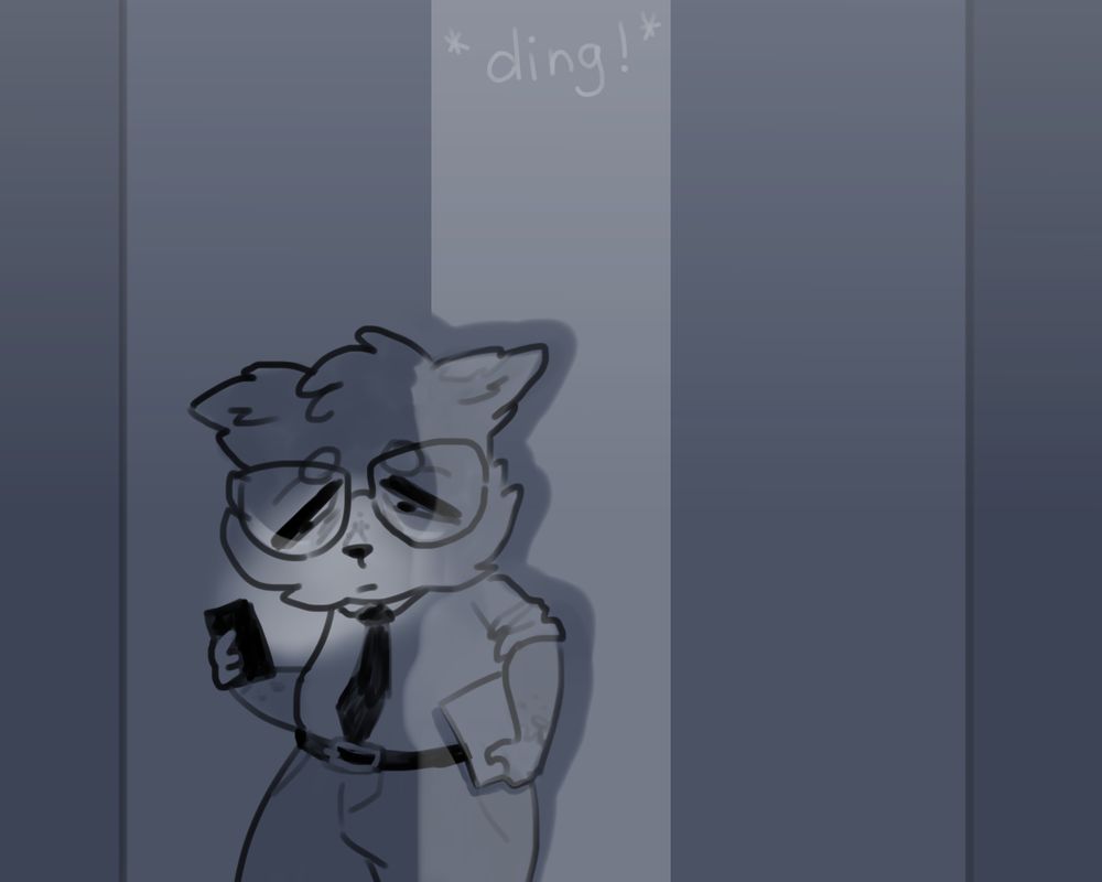 The same picture, but the elevator opens, illuminating the middle part of the picture.