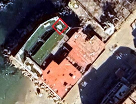Screengrab from Google Maps satellite image of al-Baqa cafe, Gaza City, taken December 2024, marked with a red box in one spot.
