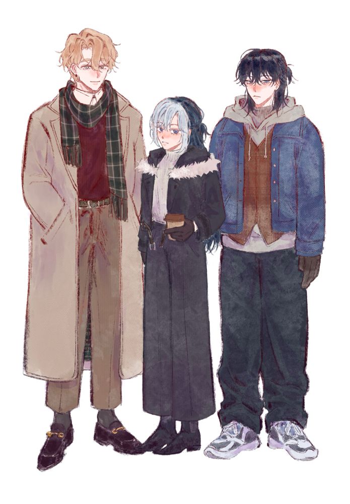 Raphael, Esther, Taylor in their winter outfits 