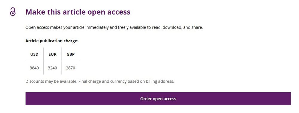 Open access publication charges to authors.
