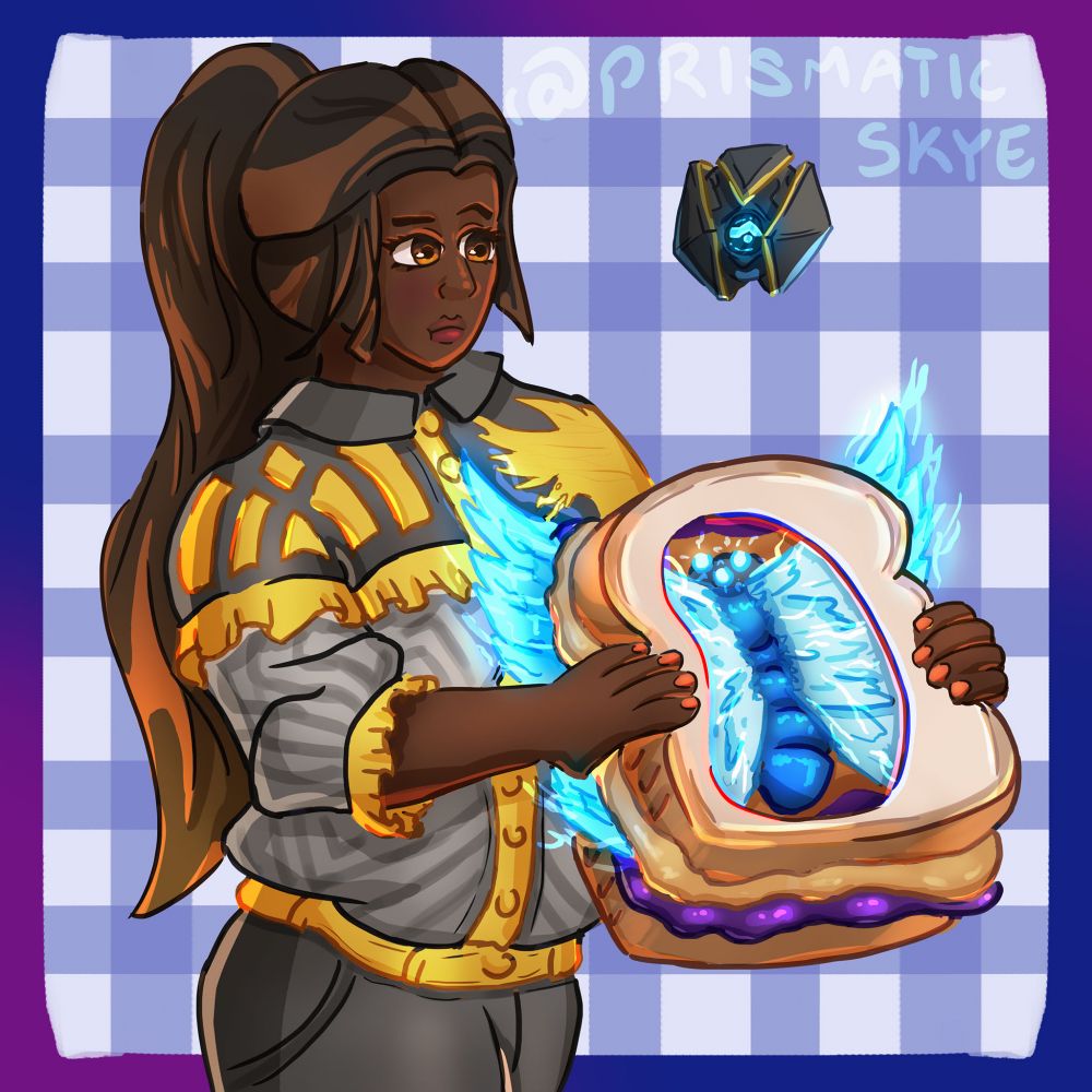 Aisha, Stardust, and a Lucent hive moth in a pb&j