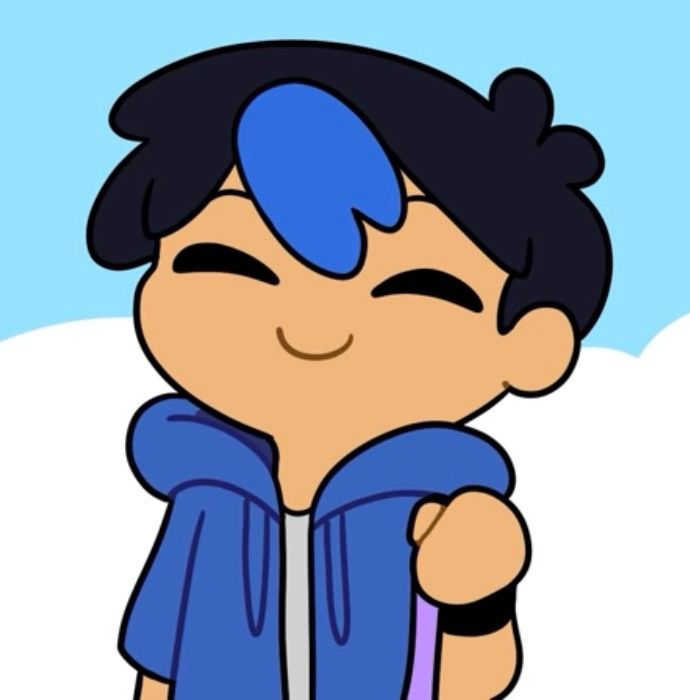 ein holding a purple leash and smiling with his eyes closed