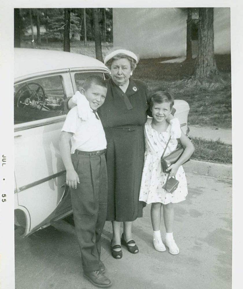 1955 photo of Margaret Frances Hughes with her two grandchildren