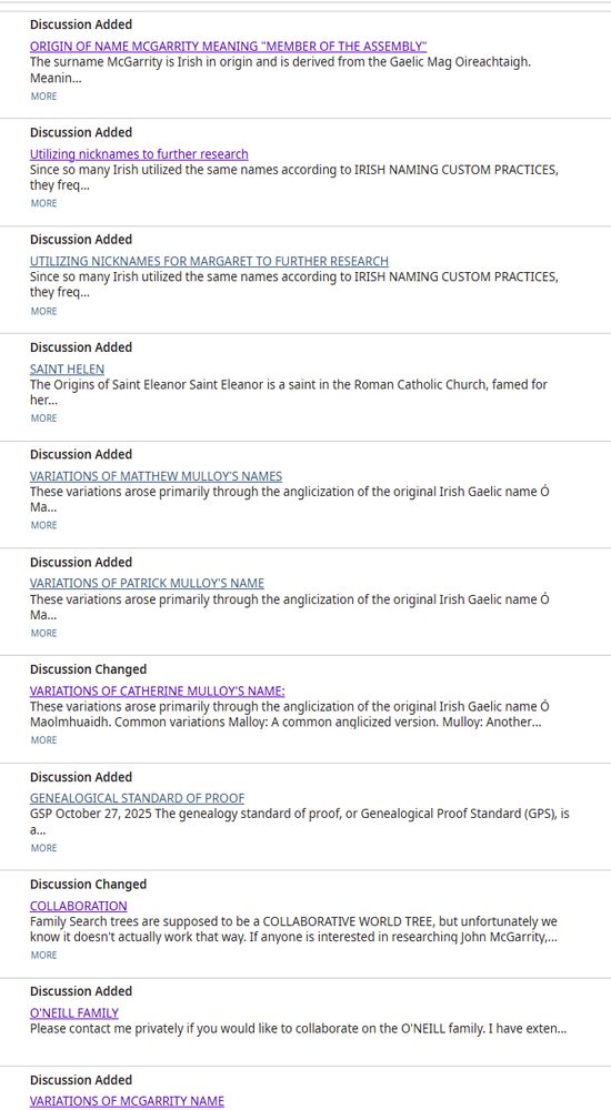 List of "contributions" by a certain party on the FS tree