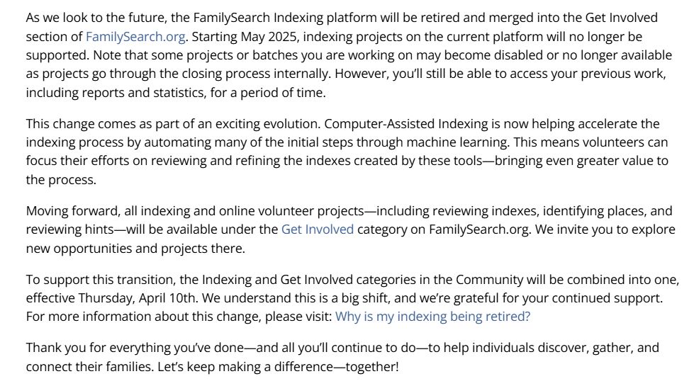 Image of FS Announcement regarding the future of indexing