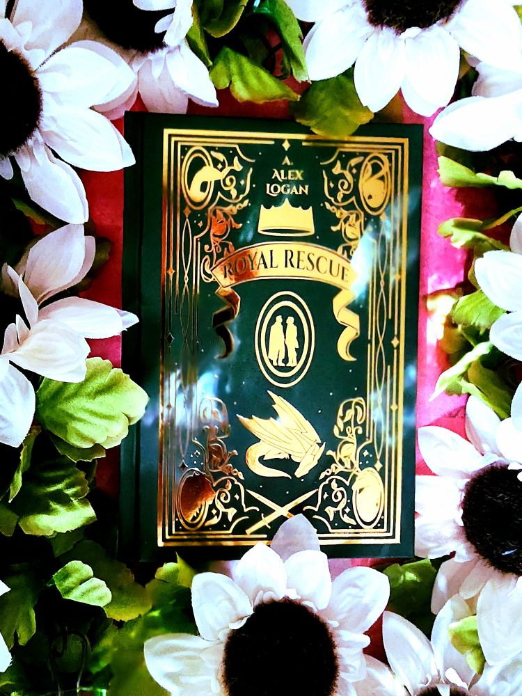 Gold foiling in an antique style depicting animal silhouettes on a green hardcase for Royal Rescue