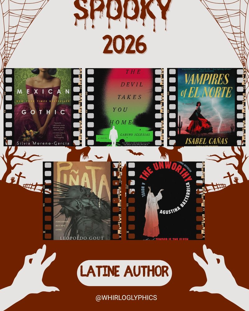 Latine Author Reccomendations 
Mexican Gothic by Silvia Moreno-Garcia 
The Devil Takes You Home by Gabino Iglesias 
Vampires of El Norte by Isabel Cañas
Piñata by Leopoldo Gout
The Unworthy by Augustina Bazterica