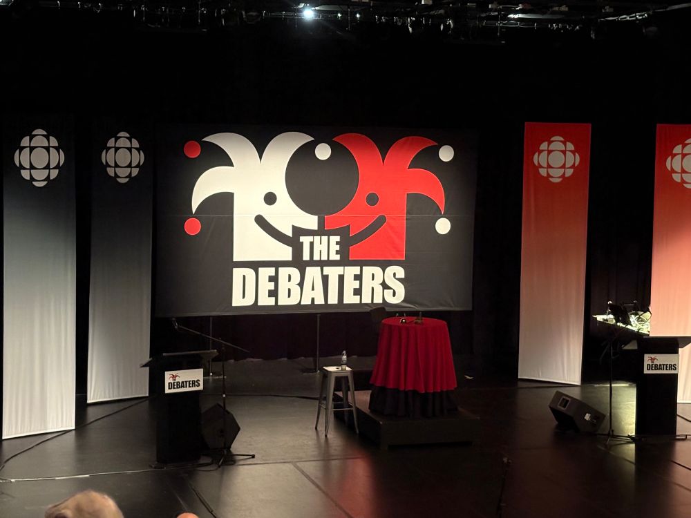 Photo of the stage setup for the May 2 show of The Debaters (CBC) in Winnipeg. 