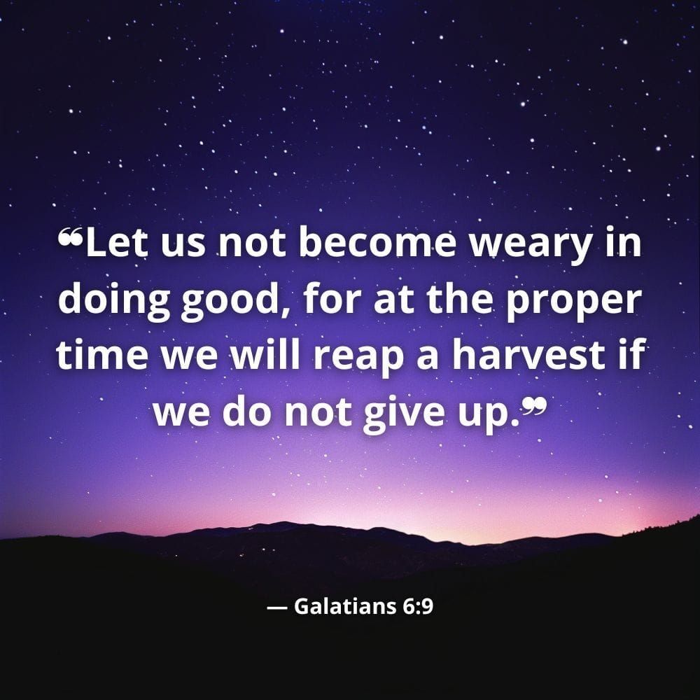 "Let us not become weary in doing good , for at the proper time we will reap a harvest if we do not give up."
- Galatians 6:9